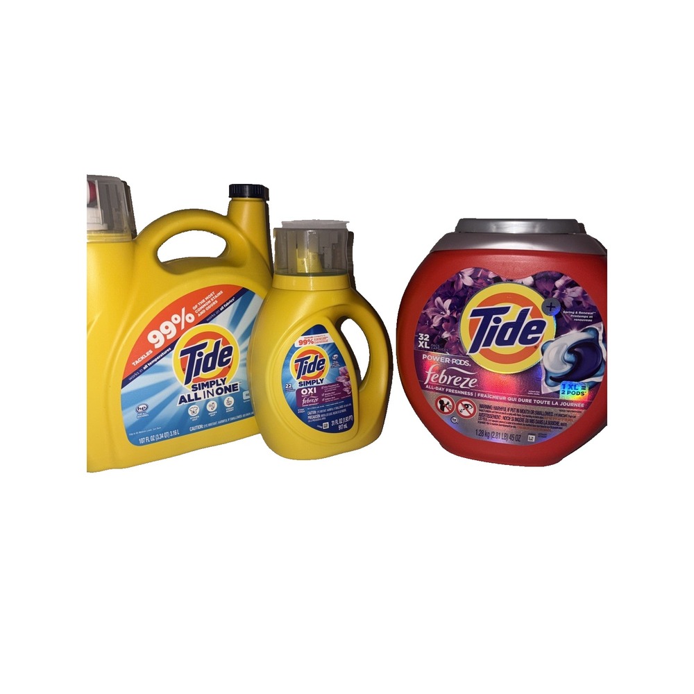 (3)  Power Pack Tide LOT.  Power PODS /  Febreze Liquid  / Simply All in One